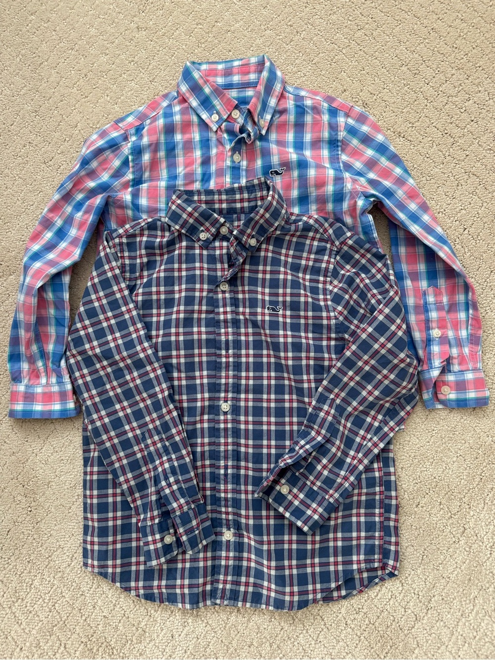 Vineyard Vines Boys Pink & Blue Plaid Button-Down Shirt (Two-Pack Look)